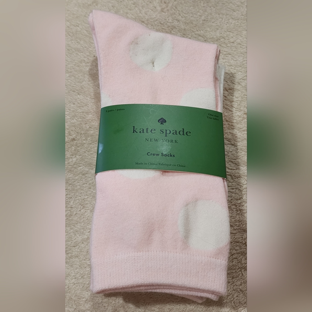 Kate Spade Light Pink Polka Dot Crew Socks 3 Pk New